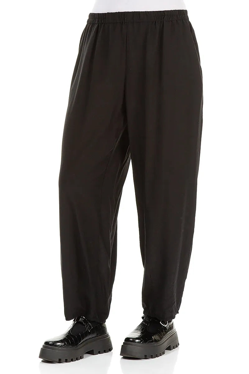 Taper Black Silk Bamboo Trousers 3