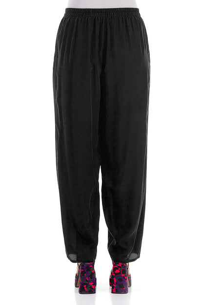 Taper Black Silk Bamboo Trousers 2