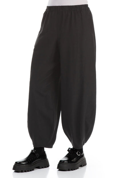 Taper Black Silk Cotton Trousers