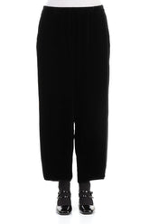 Cropped Taper Black Silk Velvet Trousers 1