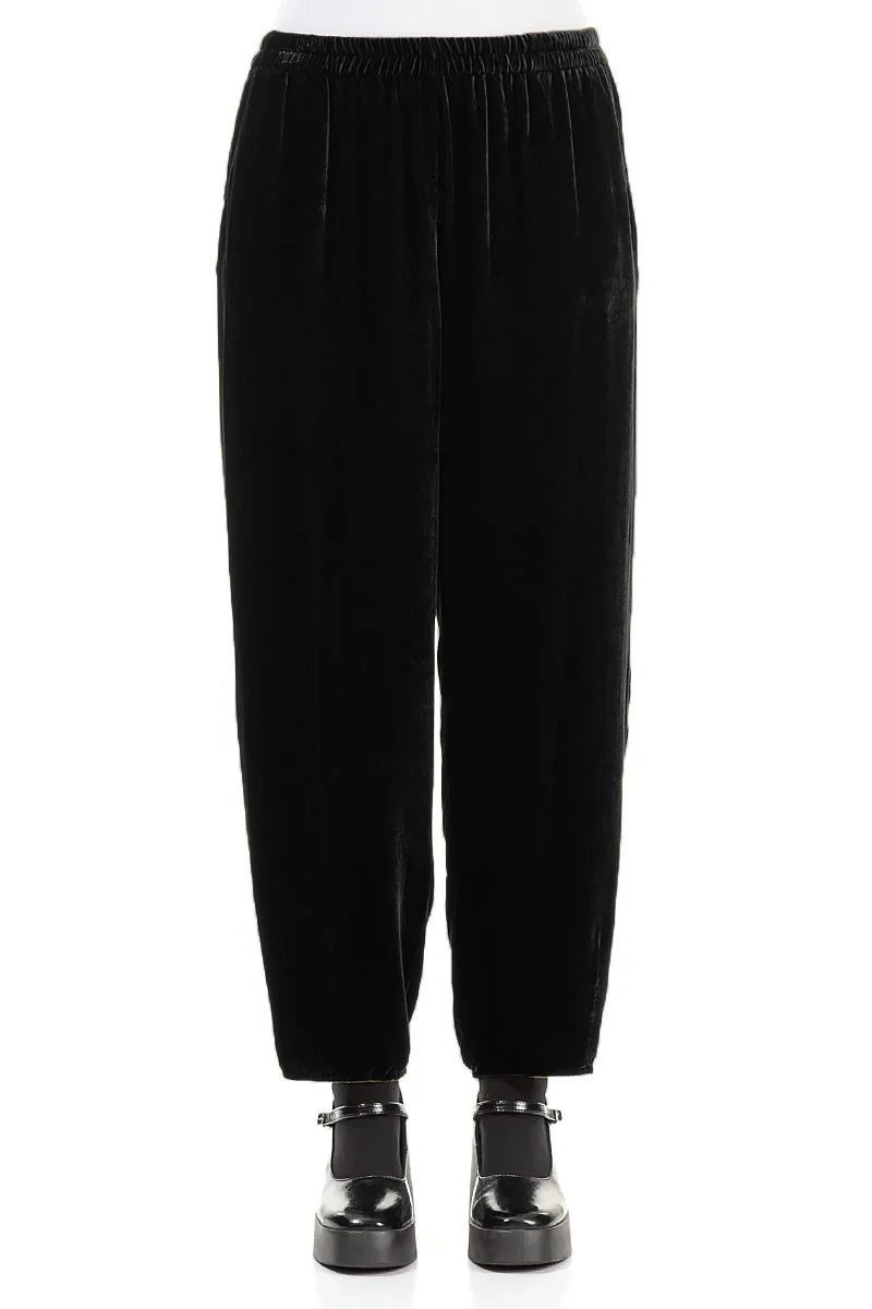 Taper Black Silk Velvet Trousers 1
