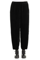 Taper Black Silk Velvet Trousers 1