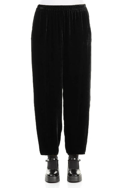 Taper Black Silk Velvet Trousers 1