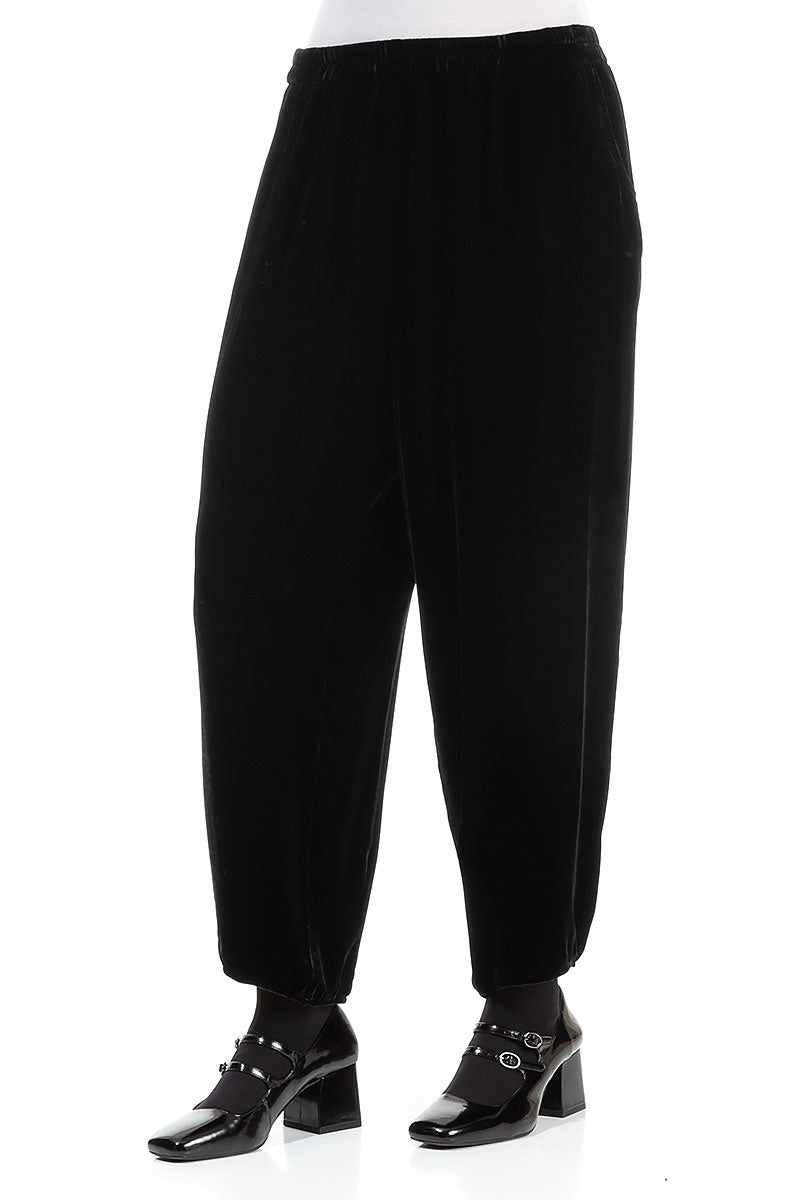 Cropped Taper Black Silk Velvet Trousers 3
