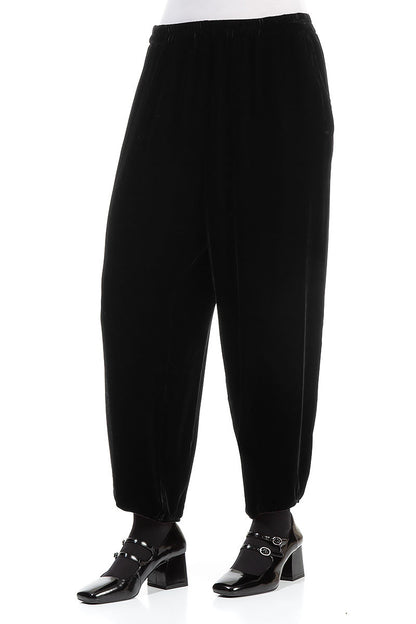 Cropped Taper Black Silk Velvet Trousers 3