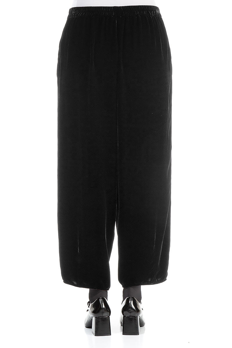 Cropped Taper Black Silk Velvet Trousers 2