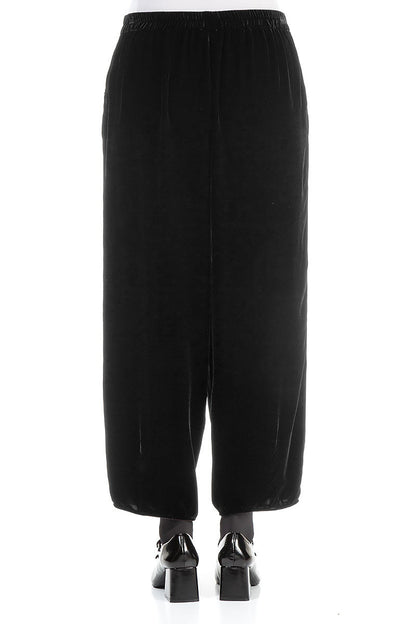 Cropped Taper Black Silk Velvet Trousers 2