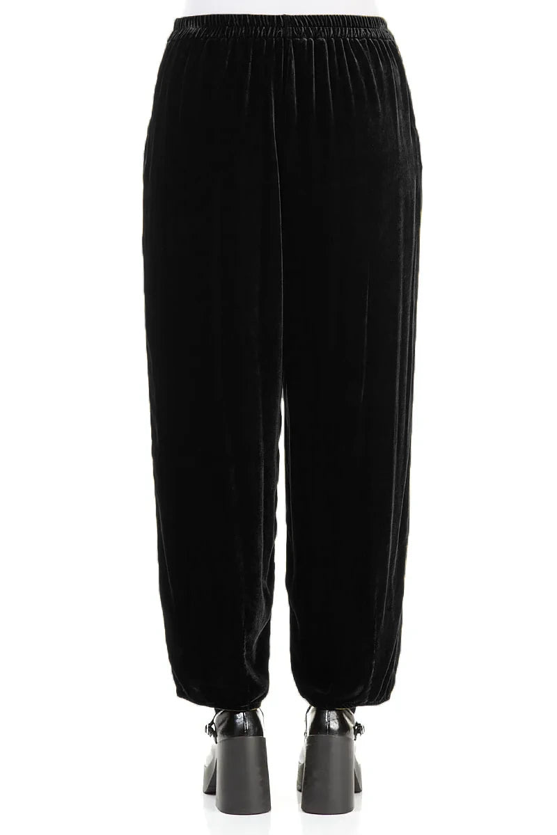 Taper Black Silk Velvet Trousers 2