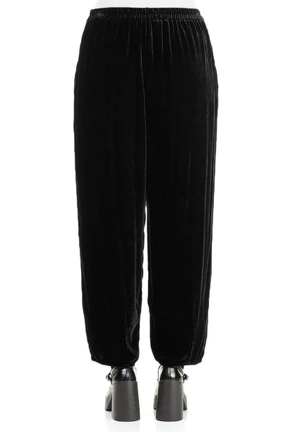 Taper Black Silk Velvet Trousers 2