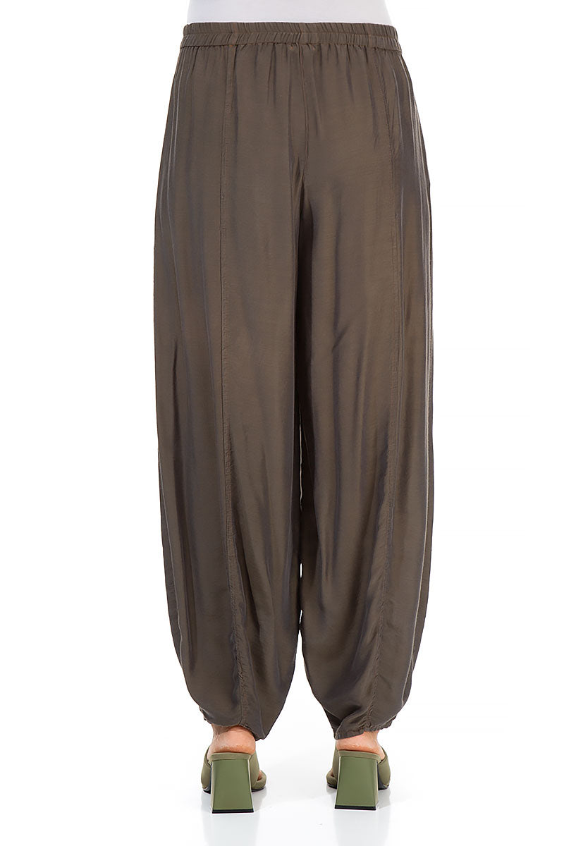 Taper Brown Silk Bamboo Trousers