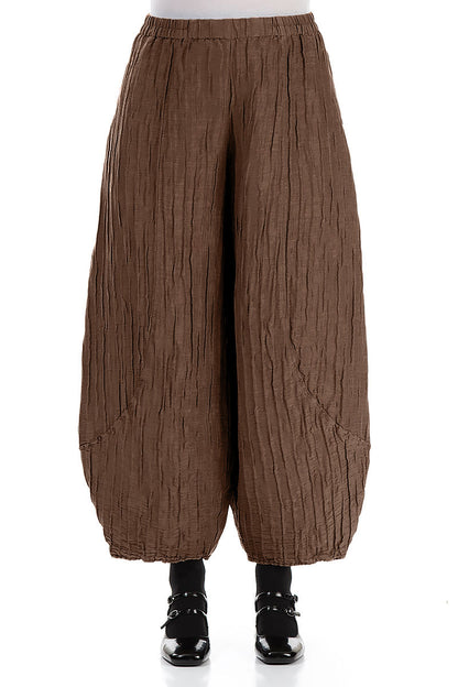 Taper Crinkled Aged Copper Silk Linen Trousers 1