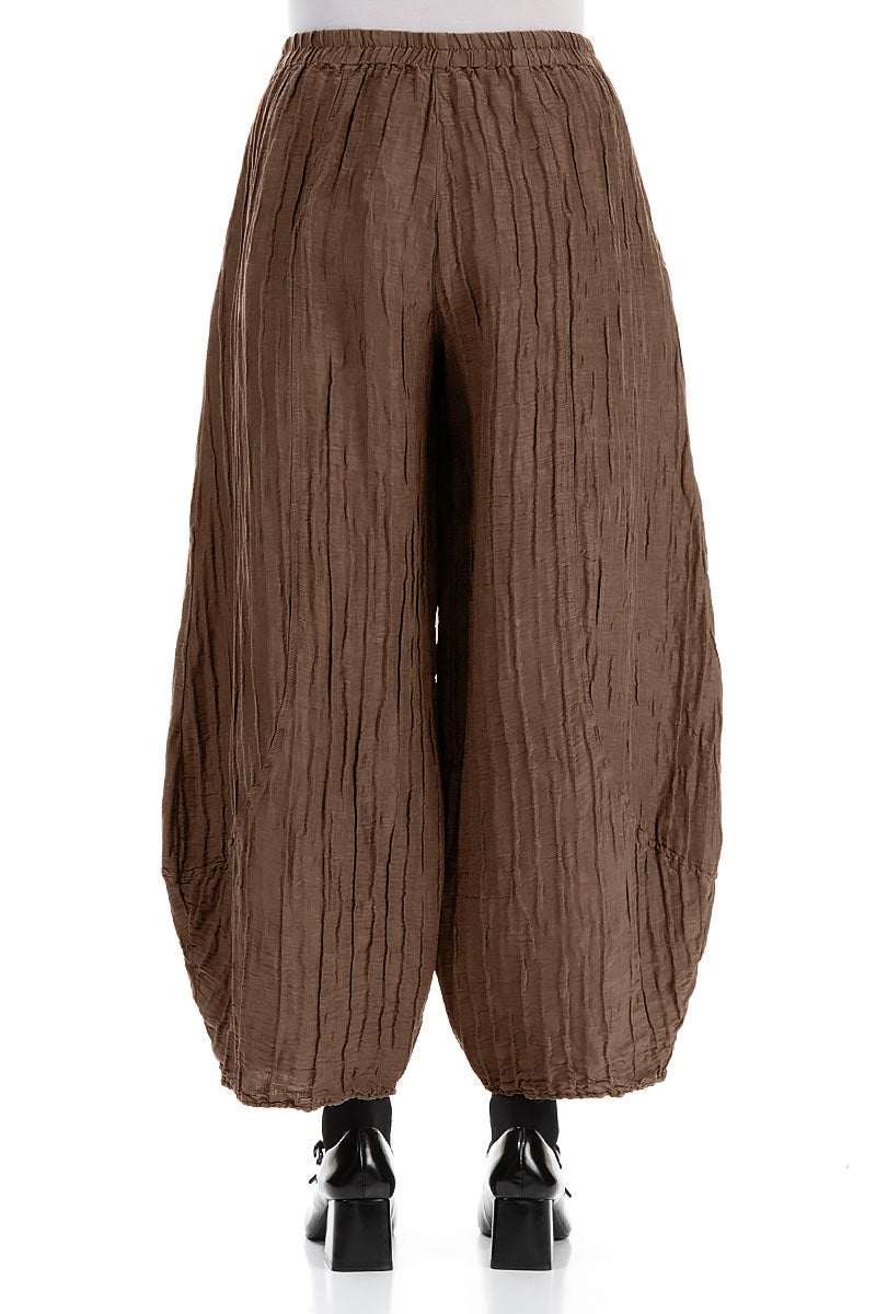 Taper Crinkled Aged Copper Silk Linen Trousers 2