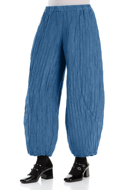 Taper Crinkled Azure Silk Linen Trousers