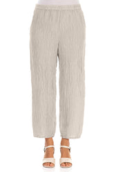 Taper Crinkled Beige Silk Trousers 1