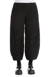 Taper Crinkled Black Silk Linen Trousers 1