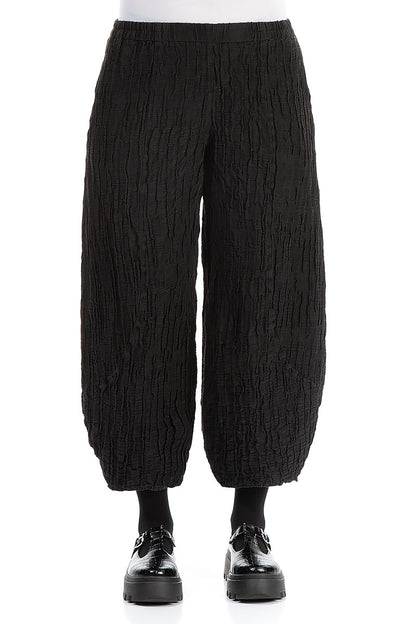 Taper Crinkled Black Silk Linen Trousers 1