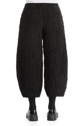 Taper Crinkled Black Silk Linen Trousers 2
