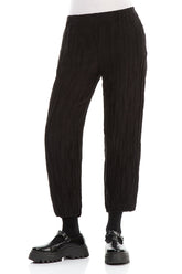 Taper Cropped Crinkled Black Silk Linen Trousers 3