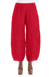 Taper Crinkled Cherry Red Silk Linen Trousers 1