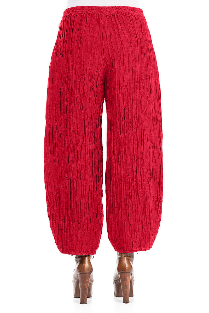 Taper Crinkled Cherry Red Silk Linen Trousers 2