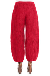 Taper Crinkled Cherry Red Silk Linen Trousers 2