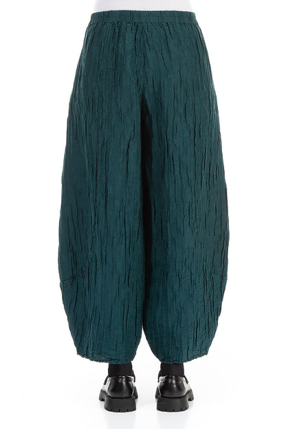 Taper Crinkled Emerald Silk Linen Trousers