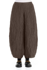 Taper Crinkled Forest Brown Silk Linen Trousers 1