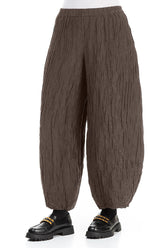 Taper Crinkled Forest Brown Silk Linen Trousers 3