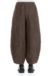 Taper Crinkled Forest Brown Silk Linen Trousers 2
