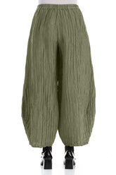 Taper Crinkled Forest Mist Silk Linen Trousers 2