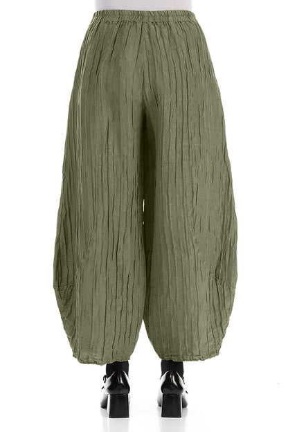 Taper Crinkled Forest Mist Silk Linen Trousers 2