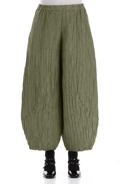 Taper Crinkled Forest Mist Silk Linen Trousers 1