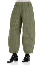 Taper Crinkled Forest Mist Silk Linen Trousers 3