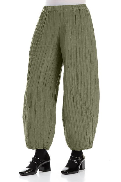 Taper Crinkled Forest Mist Silk Linen Trousers 3