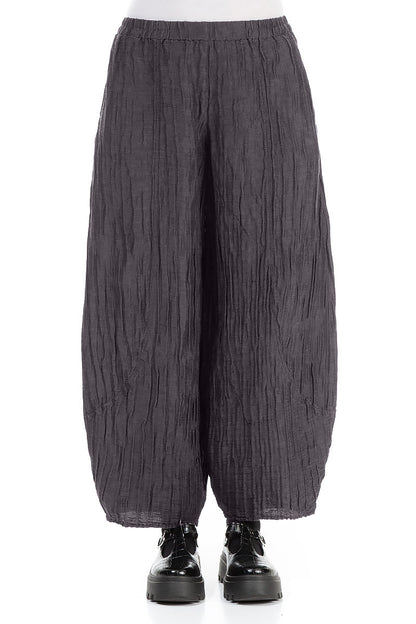 Taper Crinkled Graphite Blue Silk Linen Trousers 1
