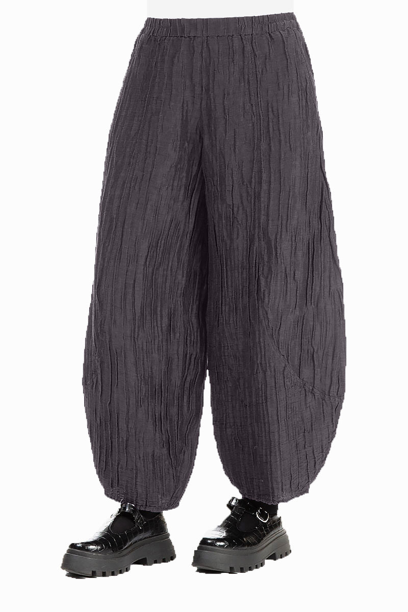 Taper Crinkled Graphite Blue Silk Linen Trousers 3