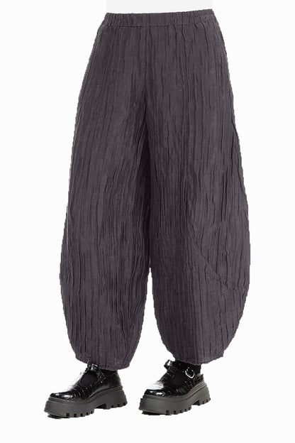Taper Crinkled Graphite Blue Silk Linen Trousers 3