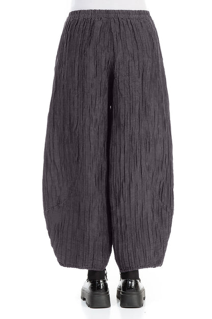 Taper Crinkled Graphite Blue Silk Linen Trousers 2