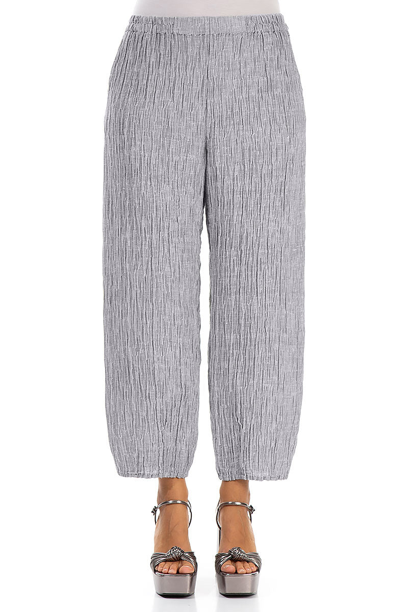 Taper Crinkled Lilac Grey Silk Trousers
