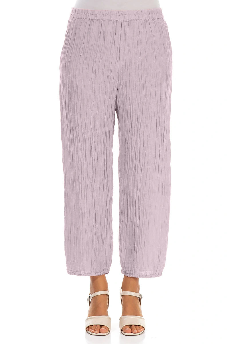 Taper Crinkled Lilac Silk Trousers 1