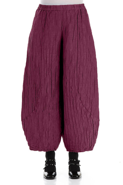 Taper Crinkled Magenta Silk Linen Trousers