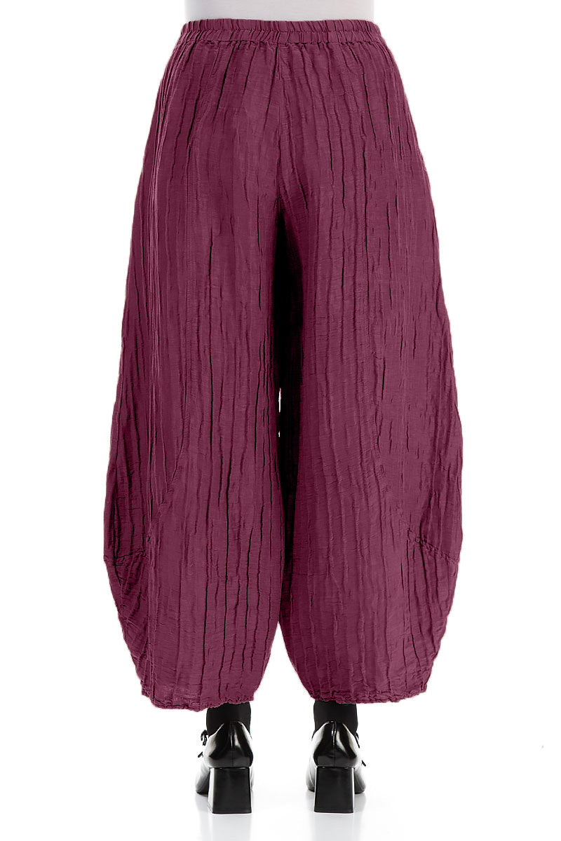 Taper Crinkled Magenta Silk Linen Trousers