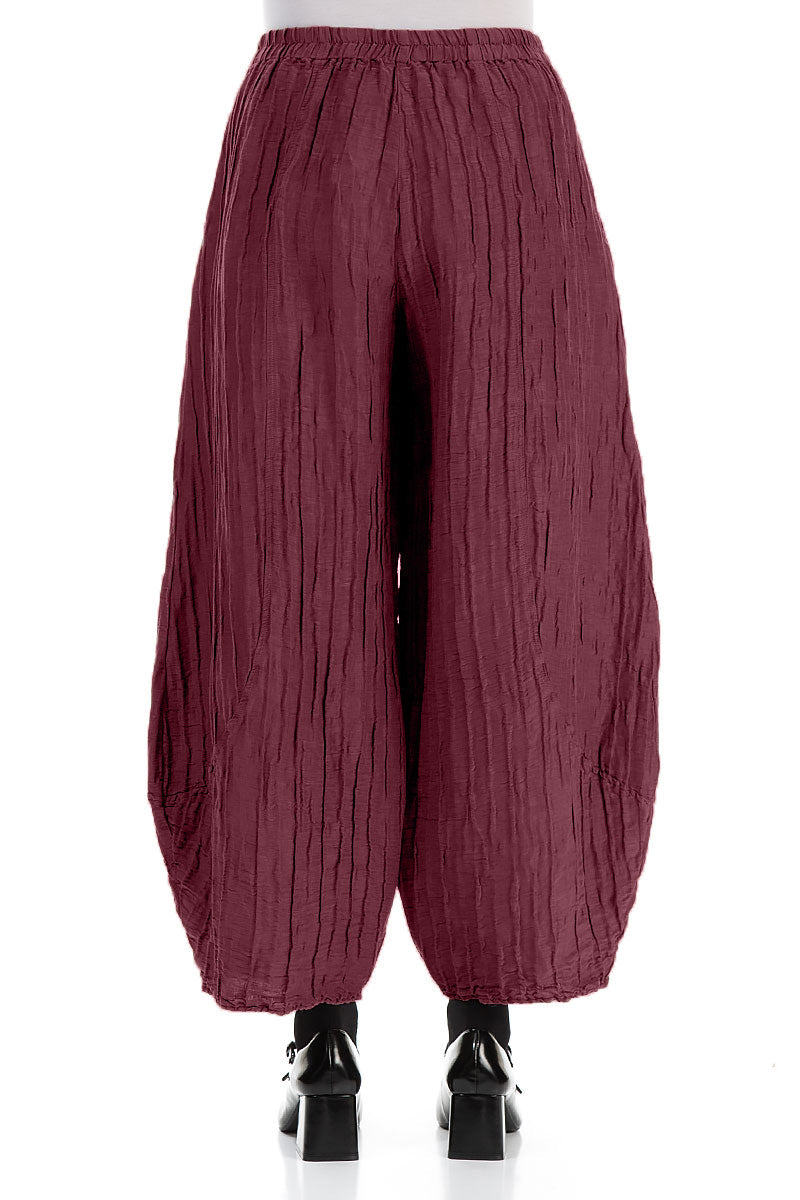 Taper Crinkled Merlot Silk Linen Trousers