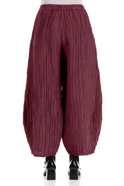 Taper Crinkled Merlot Silk Linen Trousers