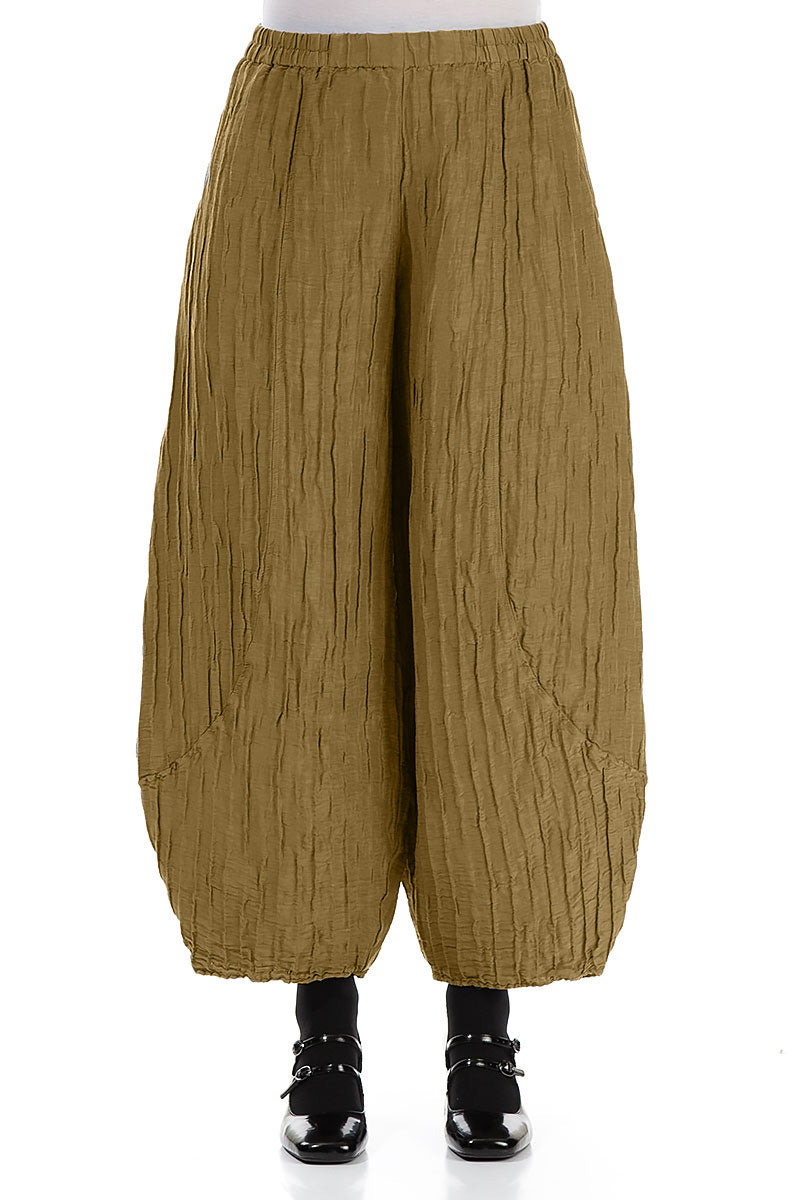 Taper Crinkled Olive Silk Linen Trousers