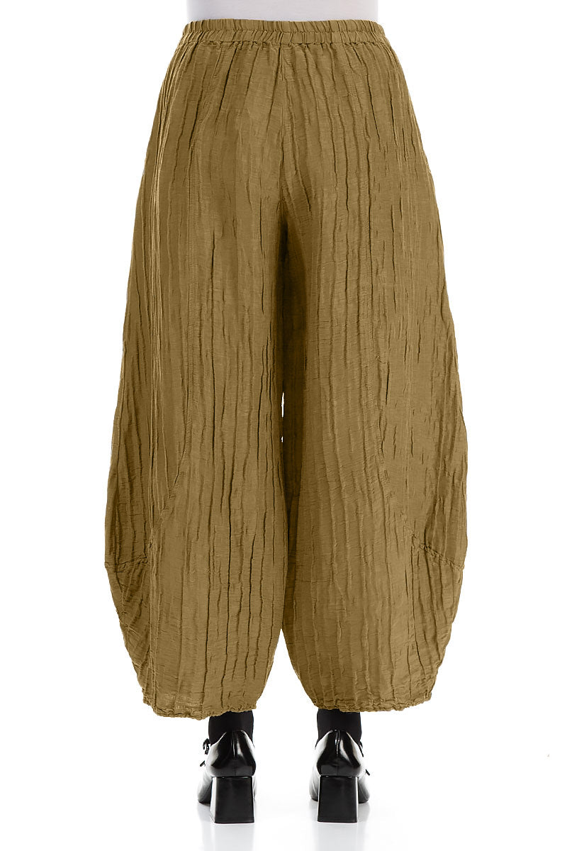 Taper Crinkled Olive Silk Linen Trousers