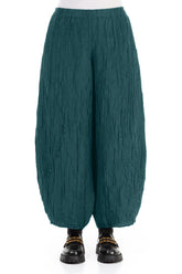 Taper Crinkled Peacock Silk Linen Trousers 1