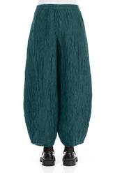 Taper Crinkled Peacock Silk Linen Trousers 2