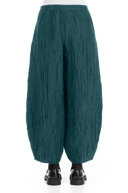 Taper Crinkled Peacock Silk Linen Trousers 2
