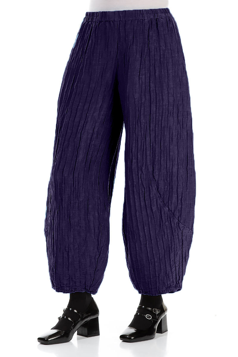 Taper Crinkled Royal Purple Silk Linen Trousers 3